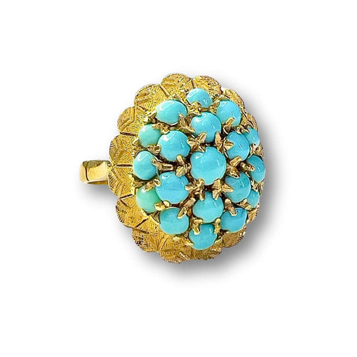 Bague SORTIJA DISEÑO RETRO ÉPOCA 1940 de ORO 18 kts con TURQUESA 58 Facettes A2626(872)