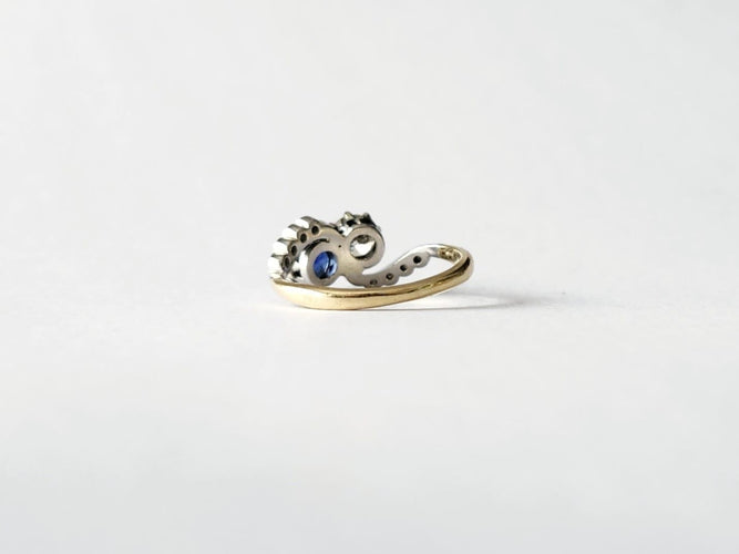 Bague 50 Bague Toi et Moi or jaune - Diamant et saphir 58 Facettes