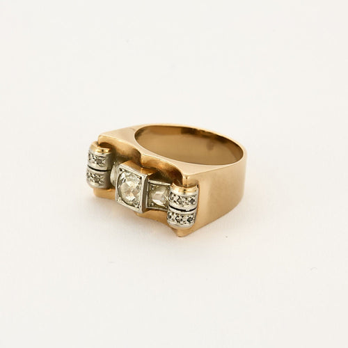 Bague 55 Bague Tank or rose et platine, diamants 58 Facettes B250290