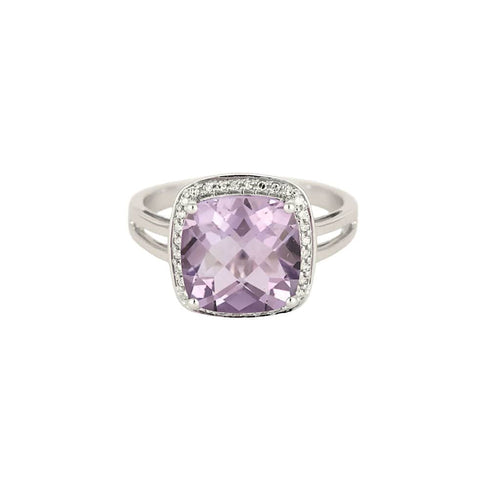 Bague en Or blanc,  Améthyste et petits diamants