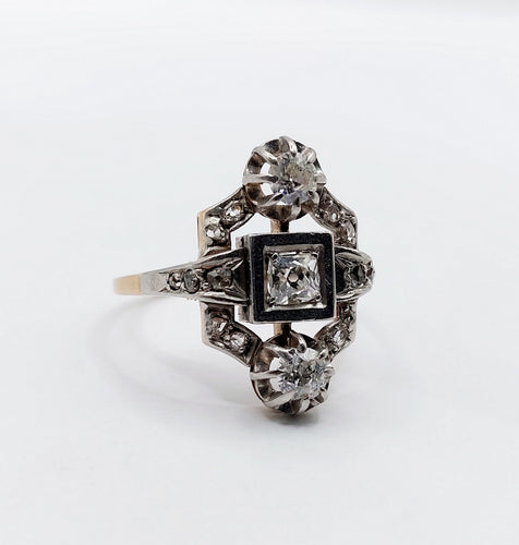 Bague 64 Bague tank Art Déco or jaune et Platine, diamants, monture géométrique (circa 1920) 58 Facettes A05582