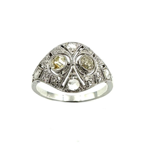 Bague 55 Bague Art-Déco Dôme en or et platine ornée de diamants 58 Facettes