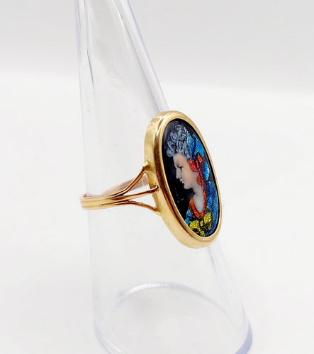 Bague 55 Bague Art nouveau Limoges plaque émaillée profil féminin en or 18k 58 Facettes A06418