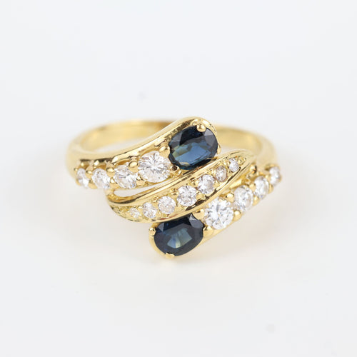 Bague 55 Bague vintage en or jaune 18 carats avec diamants et saphirs 58 Facettes 131144