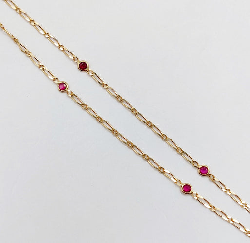 Collier Chaine vintage or jaune mailles gourmette et rubis 58 Facettes B01012