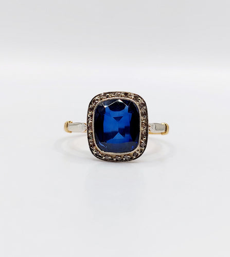Bague 59 Bague art déco or jaune, saphir synthétique et diamants 58 Facettes B01002