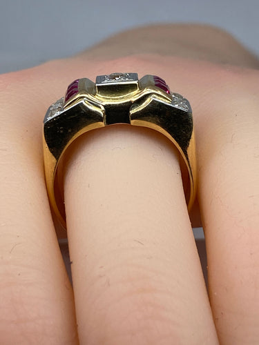 Bague 58 Bague Tank diamants & rubis synthétiques 58 Facettes