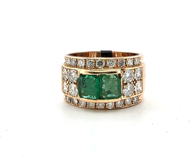 Anello a fascia in oro giallo con smeraldi e diamanti 58 Facettes