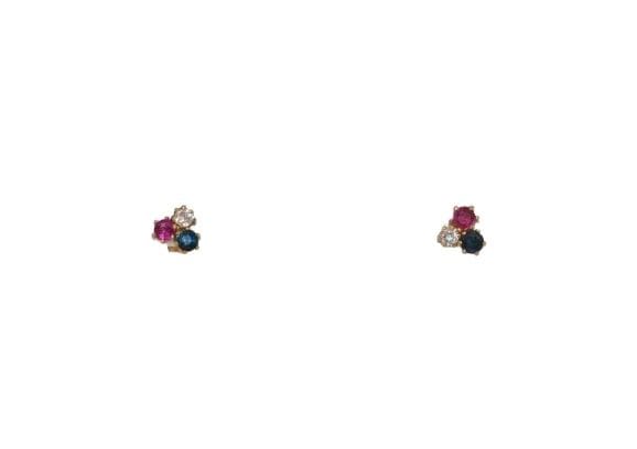 Boucles d'oreilles boucles d'oreilles en or 18 carats ornées d'un saphir, d'un rubis et d'un diamant 58 Facettes