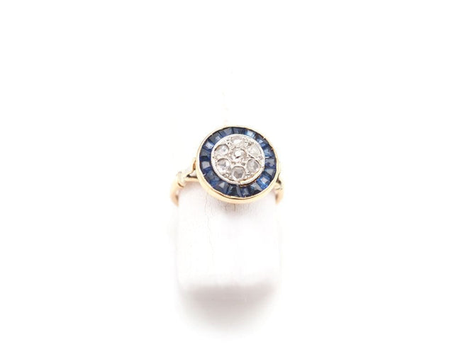Bague 49.5 Bague ancienne année 1900 bi or 750 mil Saphir et diamants 58 Facettes