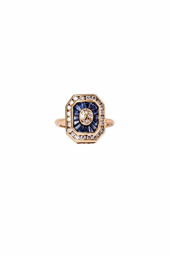 Bague 53 Bague or jaune saphir et diamants 58 Facettes