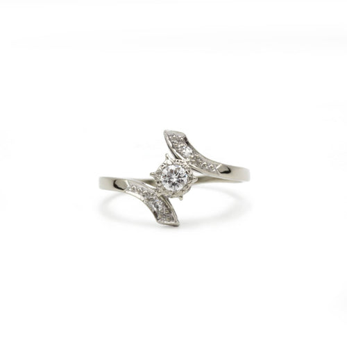 Bague 59 Solitaire accompagné - Or blanc & Diamants 58 Facettes 250061SP