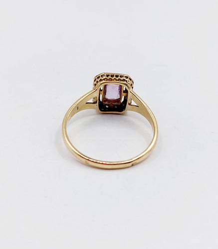 Bague 55 Bague pompadour or jaune, platine, améthyste et diamants taille rose (circa 1910) 58 Facettes A05298