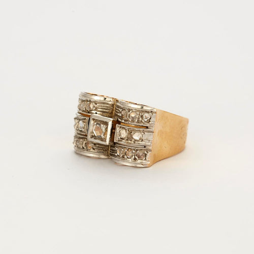 Bague 51 Bague Tank or gris et jaune avec diamants 58 Facettes GU59