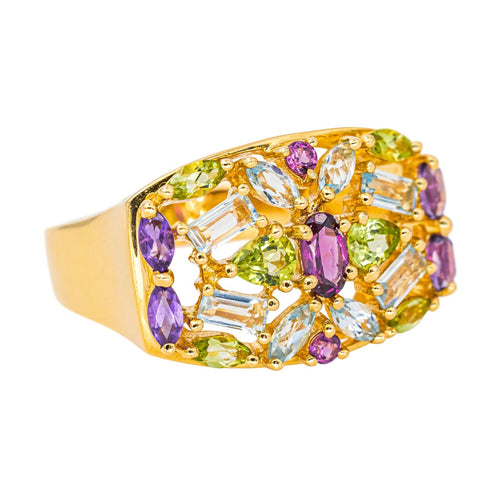 Bague 54 Bague Cocktail Or jaune Grenat, Aigue-marine, Péridot 58 Facettes 4578558RV