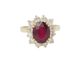 Bague 54 Bague entourage en or jaune, rubis et diamants 58 Facettes F5046