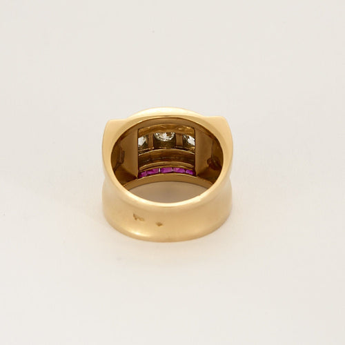 Bague 56 Bague Tank en or jaune, platine, diamants et rubis de synthèse 58 Facettes PER1647