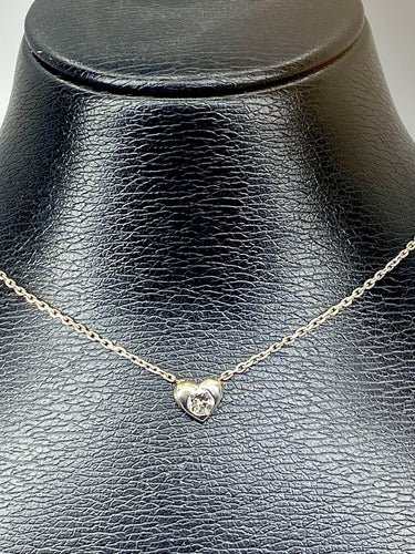 Collier Pendentif coeur et sa chaîne en or blanc, diamant 0,20 carat 58 Facettes AB626