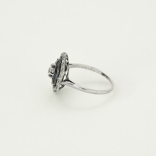 Bague 54,5 Bague Art déco en platine et or blanc, diamants et saphirs 58 Facettes 250356