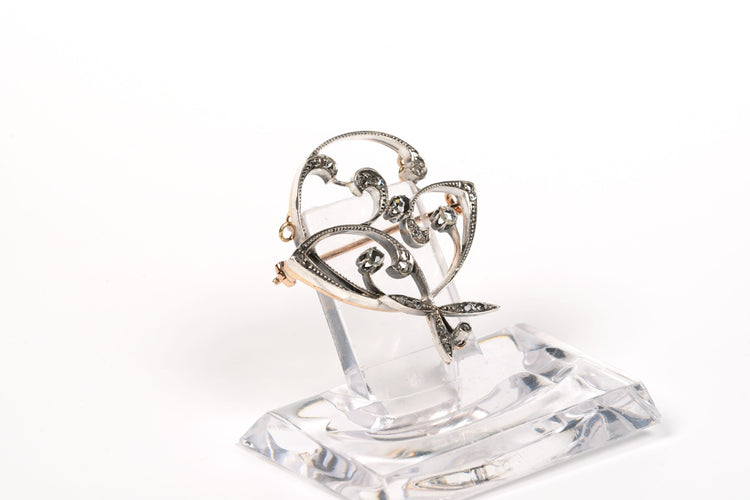Broche Broche Art Nouveau or jaune et blanc, diamants taille rose 58 Facettes B450
