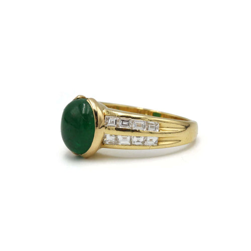 Bague 53 Bague or jaune diamants carrés et émeraude cabochon 58 Facettes 1284