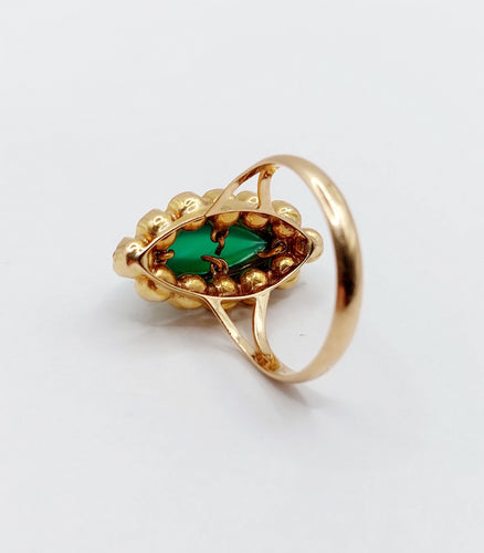 Bague 53 Bague marquise or jaune, chrysoprase et grenats (circa 1890) 58 Facettes A05098
