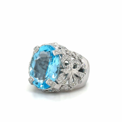 Bague 55 Bague or blanc topaze et diamants 58 Facettes 1.0000076/2