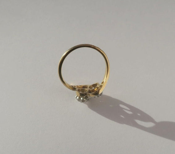 Bague 51.5 Bague Toi et Moi ancienne en or jaune 18k et platine, diamants 58 Facettes