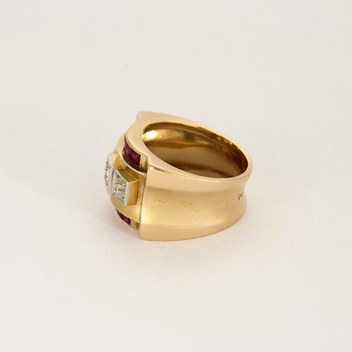 Bague 56 Bague Tank en or jaune, platine, diamants et rubis de synthèse 58 Facettes PER1647