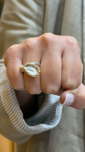 Bague 53 Bague Hermes Fer à cheval en or et corps en argent 58 Facettes