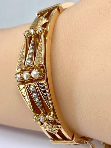 Bracelet Bracelet jonc Napoléon III or et perles fines 58 Facettes AB602