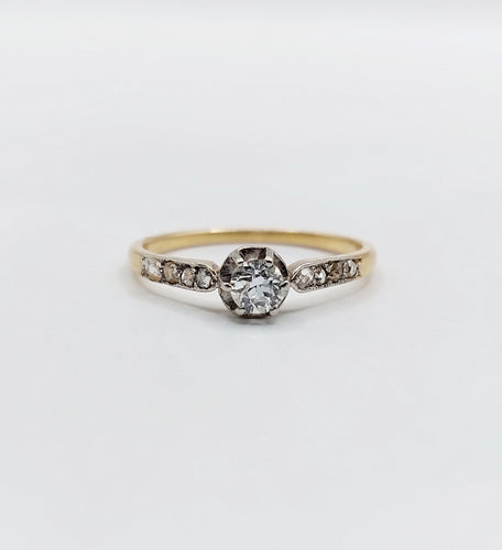 Bague 48 Bague solitaire art déco or jaune et diamants 58 Facettes A05660