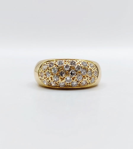 Bague 52.5 Bague jonc bombée or jaune 18k pavé 0,65 carats de diamants taille brillant 58 Facettes A04886