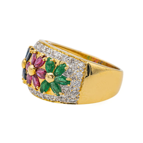 Bague 52 Bague Fleur Or jaune, Or blanc Rubis, Saphir, Emeraude 58 Facettes 3747880CN