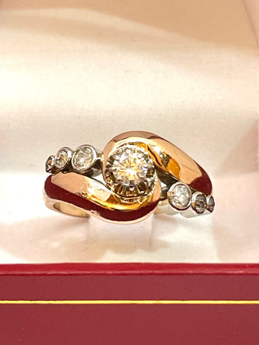 Bague 59 Bague ancienne or rose et blanc trilogie de diamants 58 Facettes