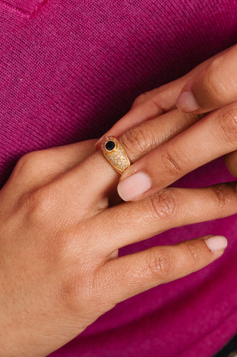 Bague 60 Bague Jonc en or jaune, saphir et pavage de diamants 58 Facettes