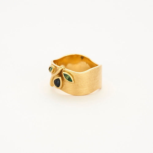 Bague 56 Bague or jaune saphir émeraudes diamants 58 Facettes LP471/15