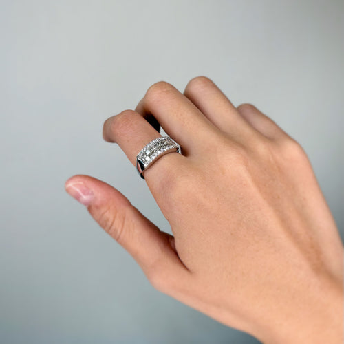 Bague 56 Bague Bandeau - Or blanc & Diamants 58 Facettes 250345R