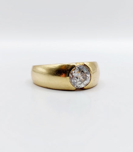 Bague 57.5 Bague jonc dôme en or 18k et diamant taille ancienne 1,10 carat 58 Facettes A06531