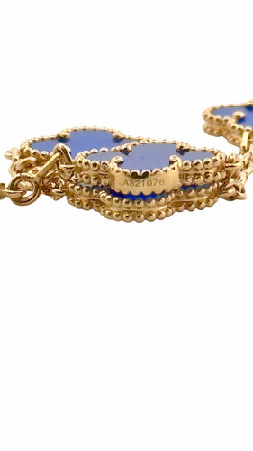 Bracelet Bracelet Alhambra Van Cleef & Arpel agate bleu or jaune 18 carats 58 Facettes