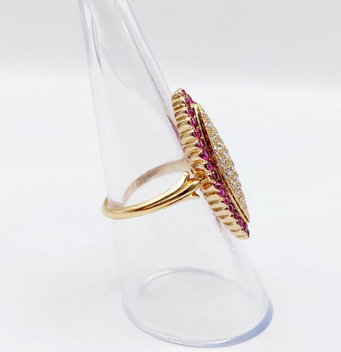 Bague 53 Bague marquise Art Déco or jaune, diamants et rubis 58 Facettes A05270