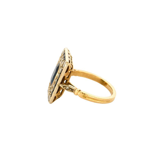 Bague 49 Bague Art Déco en or jaune 18K sertie diamants et saphirs 58 Facettes