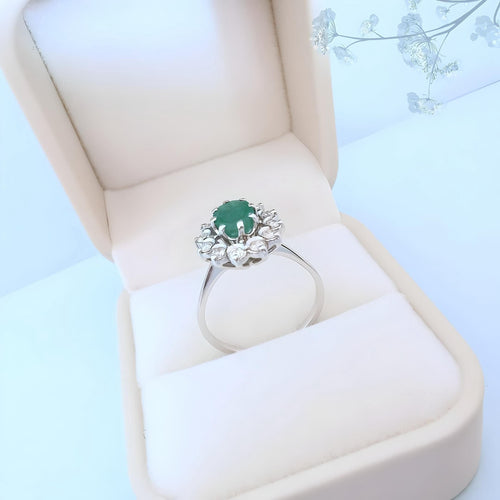 Bague 57.5 Bague marguerite vintage émeraude et diamants 58 Facettes AA 1740