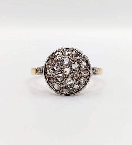 Bague cible antique or 18k diamants taille roses (circa 1920) 58 Facettes A06337