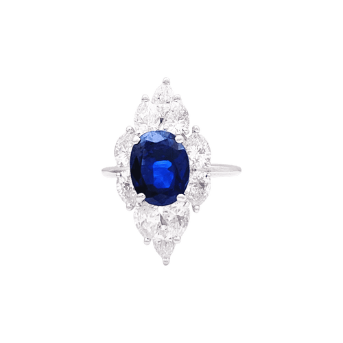 Bague 51.5 Bague navette or blanc, saphir et diamants 58 Facettes 34508