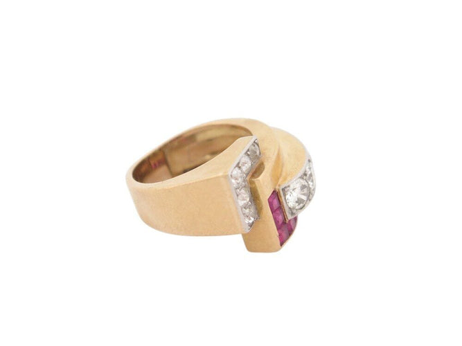 Bague 50 bague tank art deco sertie diamants 1.1ct rubis t50 en or jaune platine 8gr 58 Facettes 269295