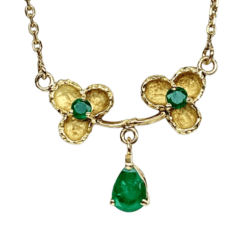 Collier Collier pendentif trilobé en or jaune 18 carats et émeraudes 58 Facettes AB675