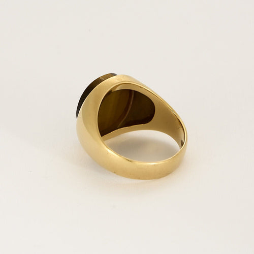 Bague 64 Bague chevalière en or jaune et quartz oeil de tigre 58 Facettes DINA0064