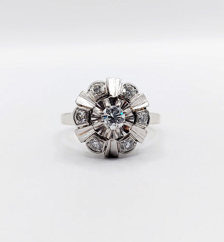 Bague fleur art deco or blanc 18k et 0,50 carats de diamants