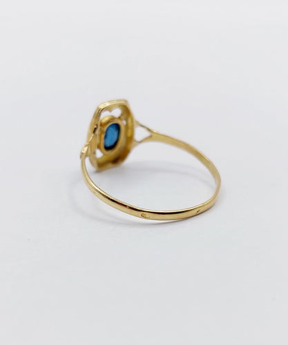 Bague 56 Bague Art Déco or monture géométrique et pierre bleue (circa 1930) 58 Facettes A06281